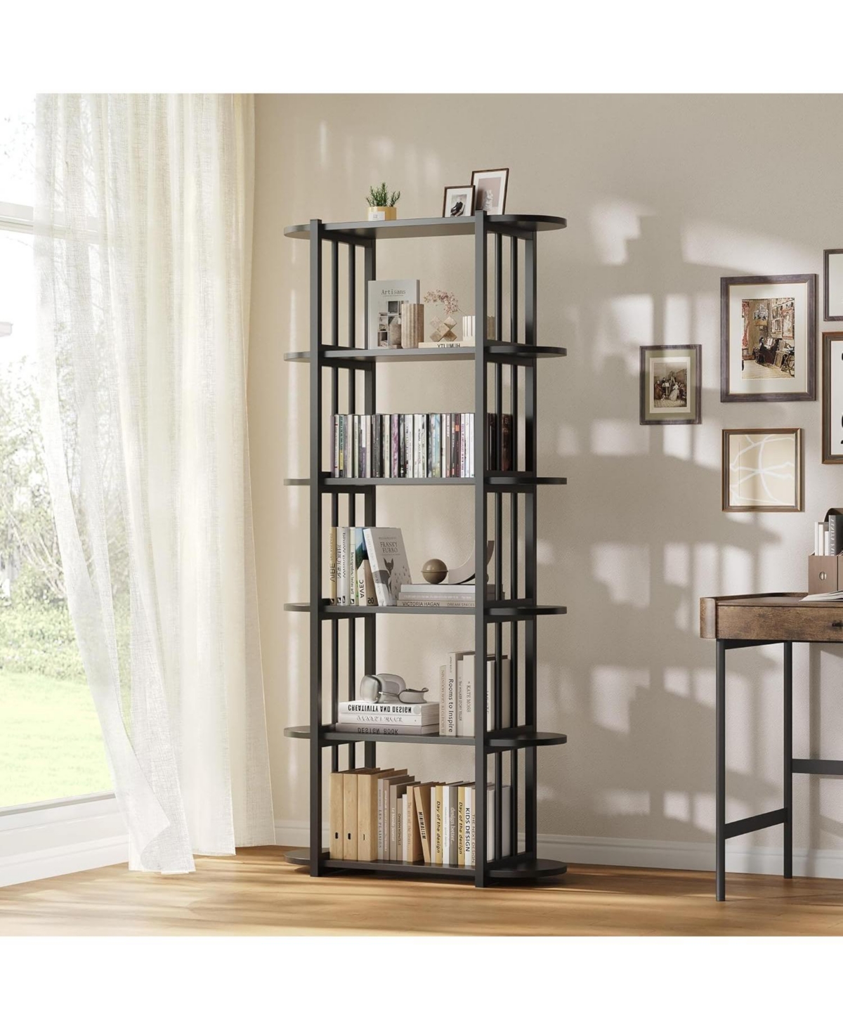 gaomon 6-Tier Wooden Bookshelf, 71" Industrial Tall Bookcase with Metal Frame