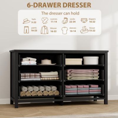 6 Drawer Dresser for Bedroom, 47 in Wide Dresser, Chest of Drawers