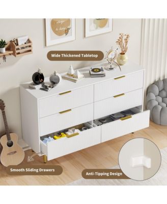 Fluted Dresser for Bedroom,Wooden Chest of Drawers with Metal Handle & Feet