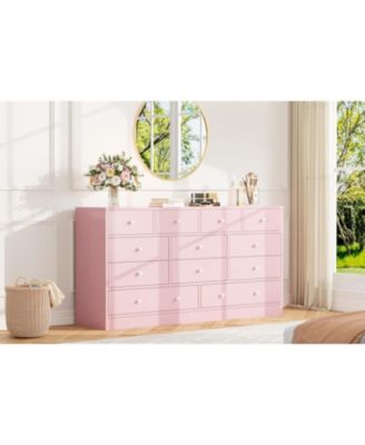 12 Drawer Dresser for Bedroom, 61 in Long Modern Pink Dresser TV Stand