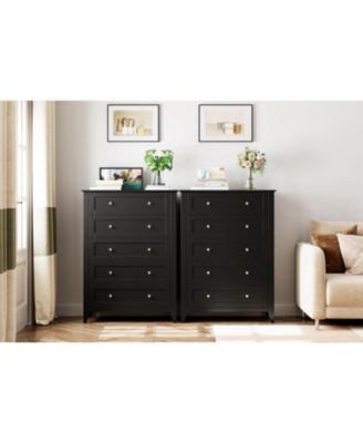 5 Drawer Tall Dresser for Bedroom, Wooden Chest with Deep Drawers and Metal Knobs for Hallway or Entryway