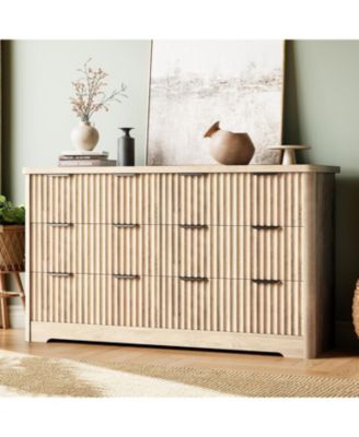 Fluted 6-Drawer Dresser, Modern Wood Storage Chest with Smooth Top, Sturdy Clothes Organizer for Bedroom, Living Room, or Hallway