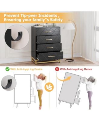 4-Drawer Engineered Wood Soft-Close Glides, Anti-Tip Kit, Space-Saving Design Tall Dresser