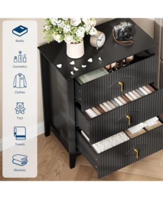 Fluted Dresser for Bedroom 27.5" Wide, 3-Drawer Wood Dresser Nightstand for Bedroom, Modern Chest of Drawers