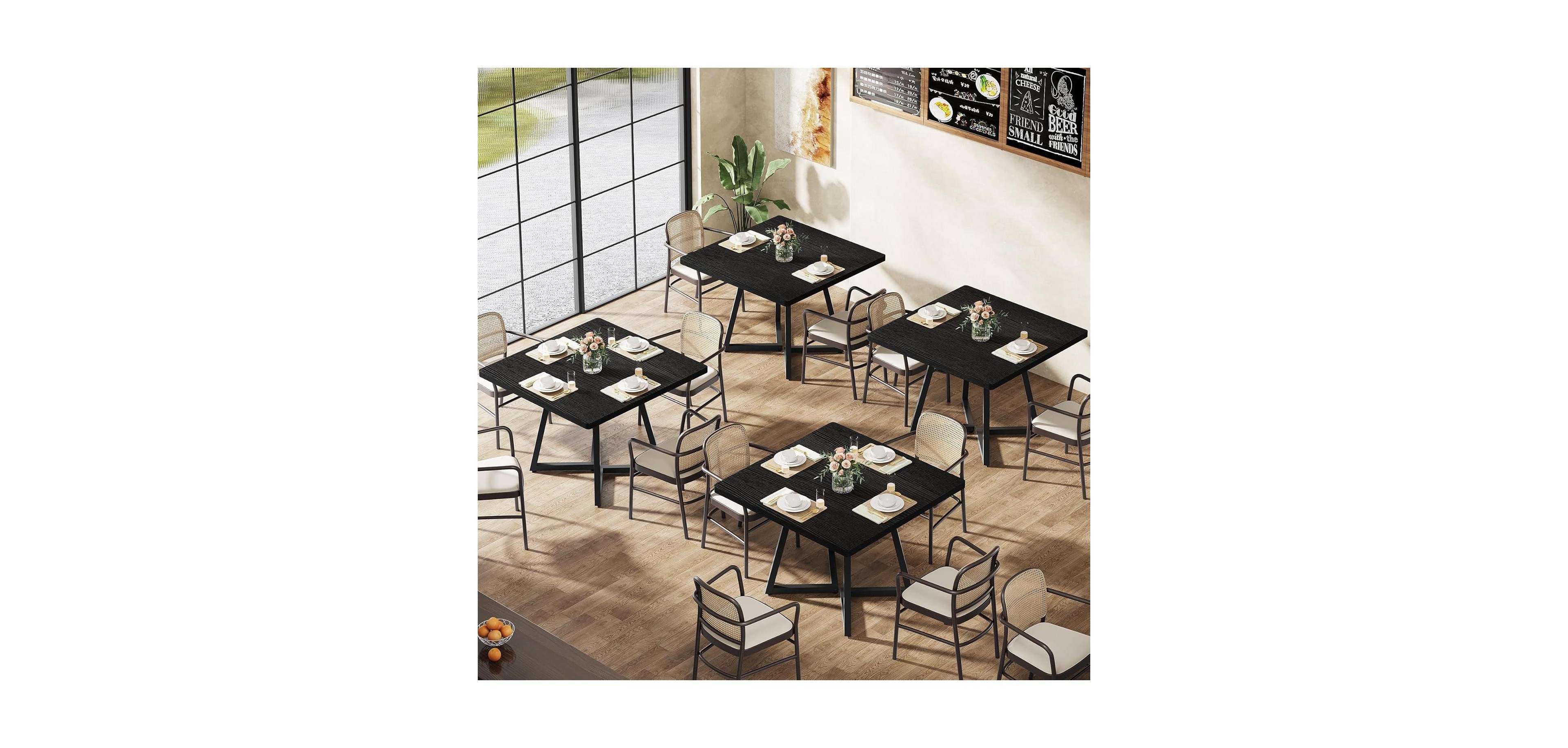 Tribesigns Square Dining Table Set of 4, 31.5" Industrial Dinner Table with Metal Base, Wood Kitchen Table for 10 People, Brown Bar Table