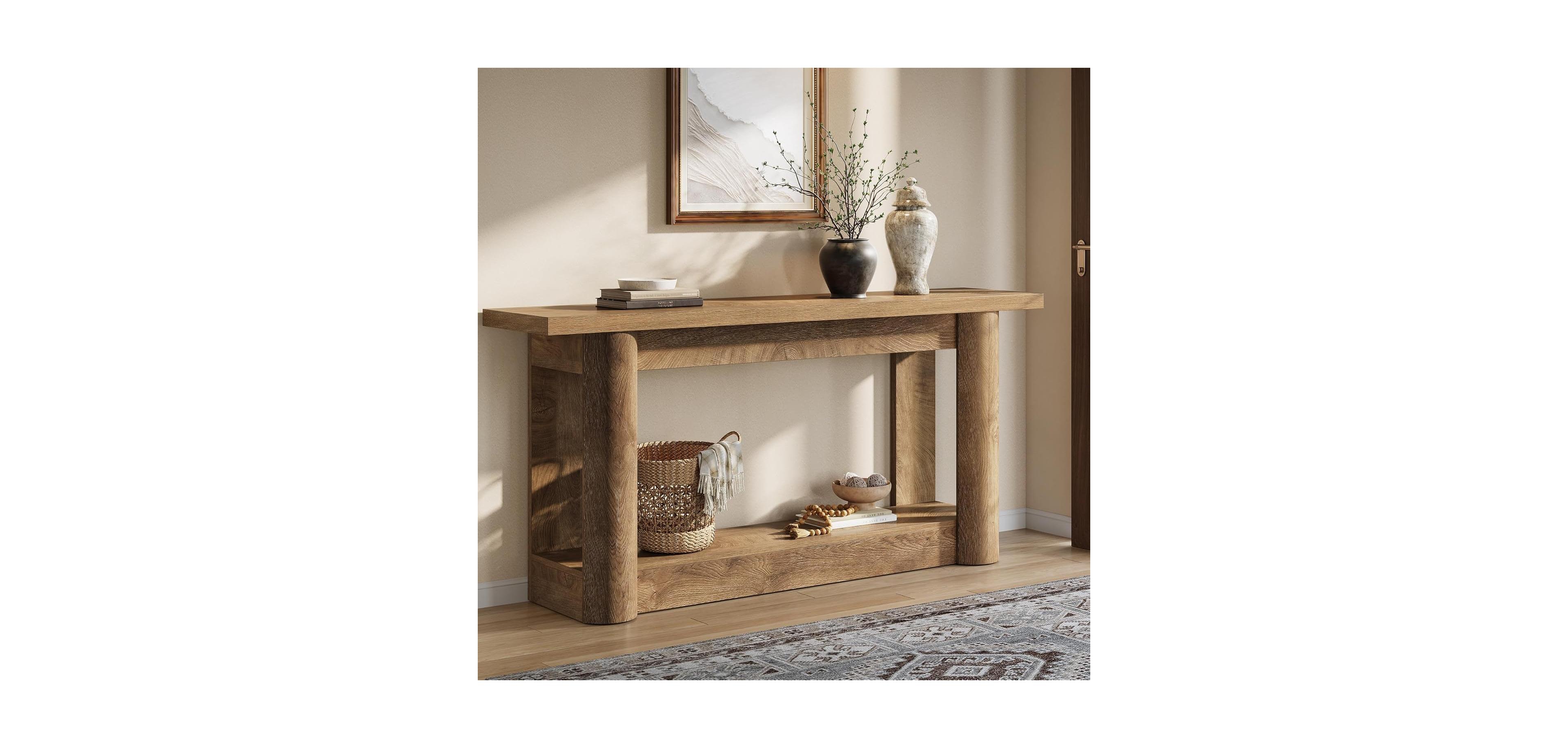 Tribesigns 63-Inch Farmhouse Console Table, Narrow Long Sofa Table Behind Couch, 2-Tier Storage Entryway Furniture
