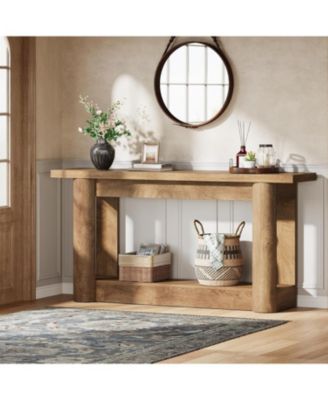 63-Inch Farmhouse Console Table, Narrow Long Sofa Table Behind Couch, 2-Tier Storage Entryway Furniture