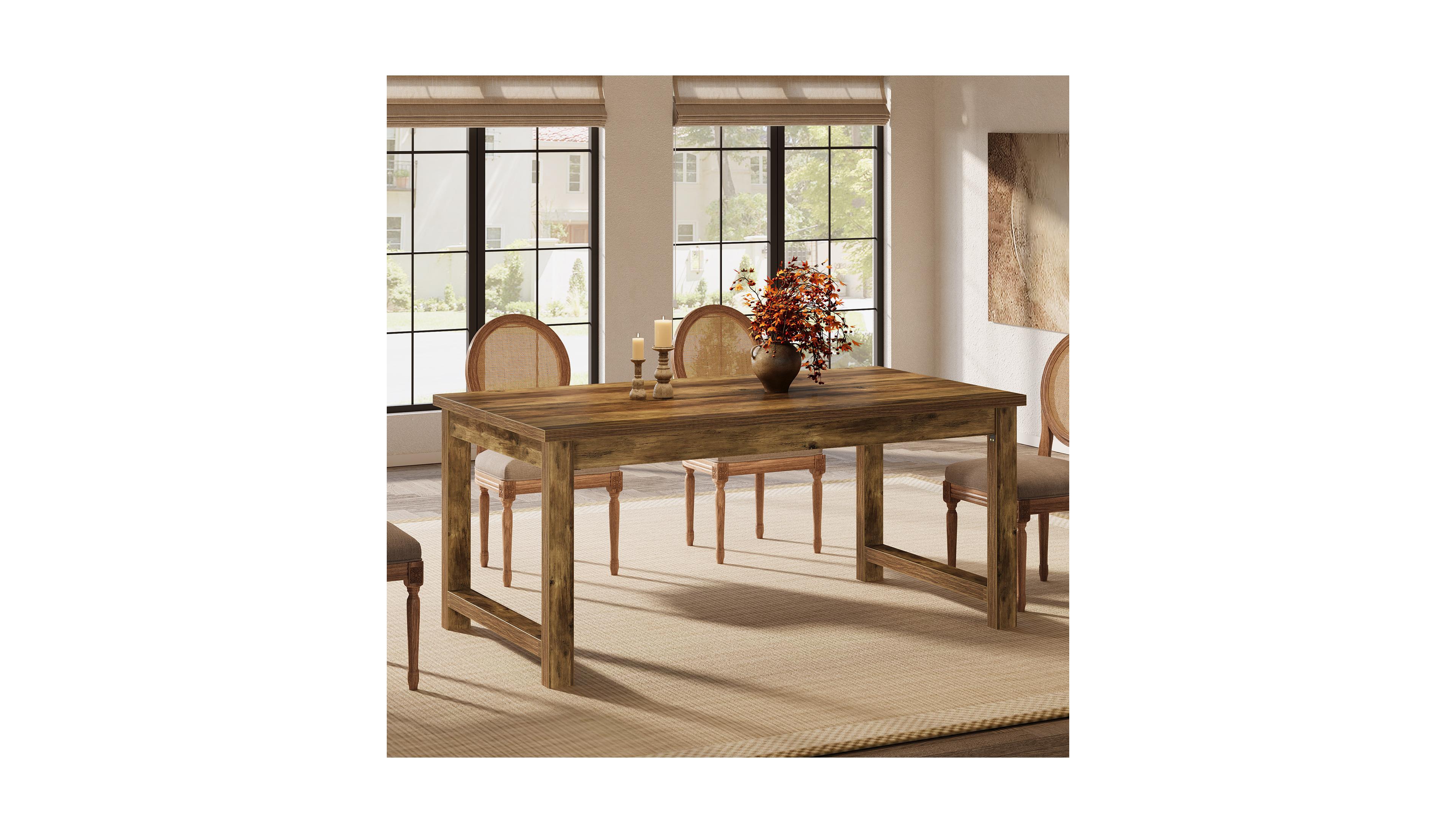 Tribesigns Modern Dining Table, 63 x 31.5 Inch Large Farmhouse Wood Table, Kitchen Dining Room Table
