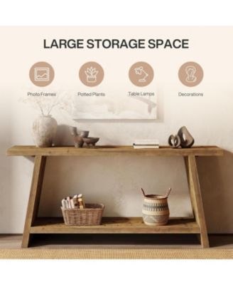 70.9" Solid Wood Console Table, Narrow Long Sofa Table with 2-Tier Storage, Farmhouse Entryway Table