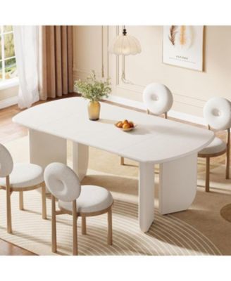 63" Large Rectangle Kitchen Table with Rounded Edges, Modern Table with Curved Base