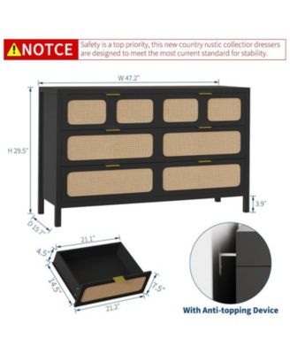 Rattan Dresser for Bedroom with Metal Handles