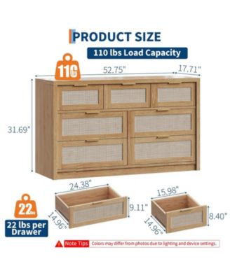 Rattan 7 Drawers Dresser for Bedroom