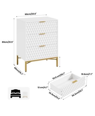 Modern 3 Drawer Dresser, Nightstand with Wide Top, Chest of Drawers