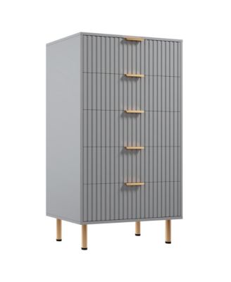 Fluted 5 Drawer Storage Dresser, Tall Modern Chest with Ample Deep Drawers and Wide Top