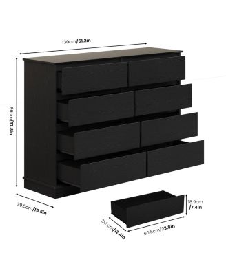 8 Drawer Dresser for Bedroom, Wide Wooden Chest of Drawers with Wide Top