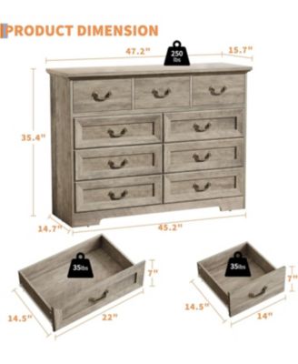 9-Drawer Wooden Rustic Vintage Dark Grey Dresser with Natural Texture and Spacious