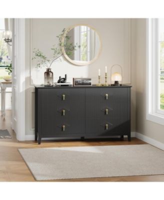 Dresser 54"W, 6-Drawer Extra Wide Modern Wood Chest with Metal Handles, Bedroom Storage Cabinet TV Stand