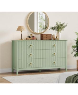 Dresser 54"W, 6-Drawer Extra Wide Modern Wood Chest with Metal Handles, Bedroom Storage Cabinet TV Stand