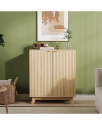 Fluted Accent Buffet Cabinet with Storage 2-Door Mid-Century Sideboard with Adjustable Shelves Console Table for Living Room Kitchen Entryway