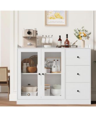43" Modern Buffet Cabinet with Storage, Sideboard Kitchen Cabinet with Guardrail, Adjustable Shelves & 3 Drawers, Wood Buffet Table