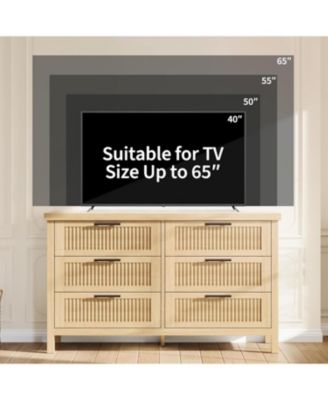 Fluted 6-Drawer Bedroom Dresser, 47.4" Wide Mid-Century Modern Chest with Storage Cabinet & Large Drawers for Bedroom and Living Room