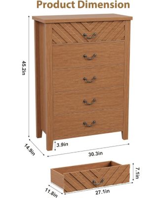 5-Drawer Chest of Drawers Nightstand with Elegant V-Shape Design, Wooden Organizer Bedroom Dresser