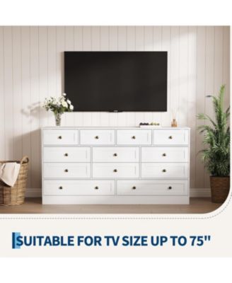 12-Drawer Wooden Bedroom Dresser, Wide Chest with Storage Organizer & TV Stand for 65" TV, Clothes Storage for Living Room, Hallway, 61"x15.75"