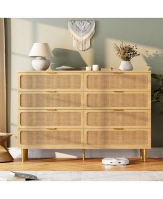 Rattan 8-Drawer Dresser – Tall Modern Chest with Deep Storage & Wide Top for Bedroom, Living Room, Hallway, Kids Room