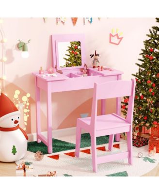 Kids Vanity Table & Chair Set 2-in-1 Princess Makeup Dressing Desk Set