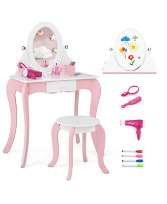 Pretend Kids Vanity Set Makeup Dressing Table 2-in-1 Mirror & Whiteboard
