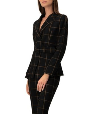Women's Striped Double-Breasted Blazer with Belt