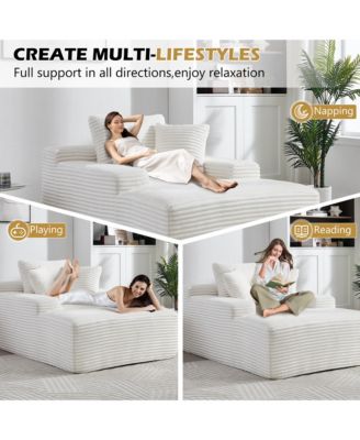 67 Inch White Velvet Chaise Lounge Chair with 9.9 Inch Wide Armrests and Deep Seat for Living Room