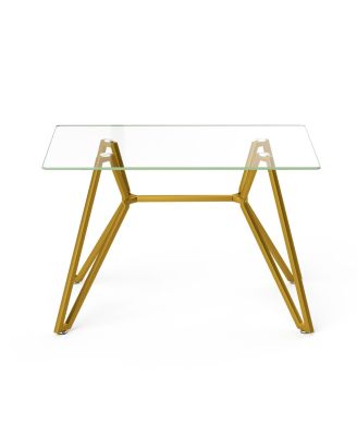 47.3" rectangular glass dining table with sturdy metal legs, modern design, seats 1–6 people, perfect for home or kitchen dining.