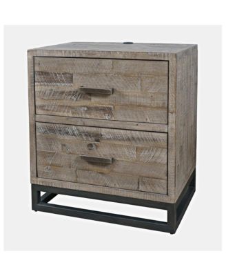 Modern Coastal 25" Distressed Solid Wood Nightstand with USB Charging