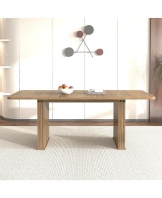 Modern Dining Table for 6-10 People, Wood Kitchen Table with Double Robust Pedestal, Wooden Dinner Table for Dining Room