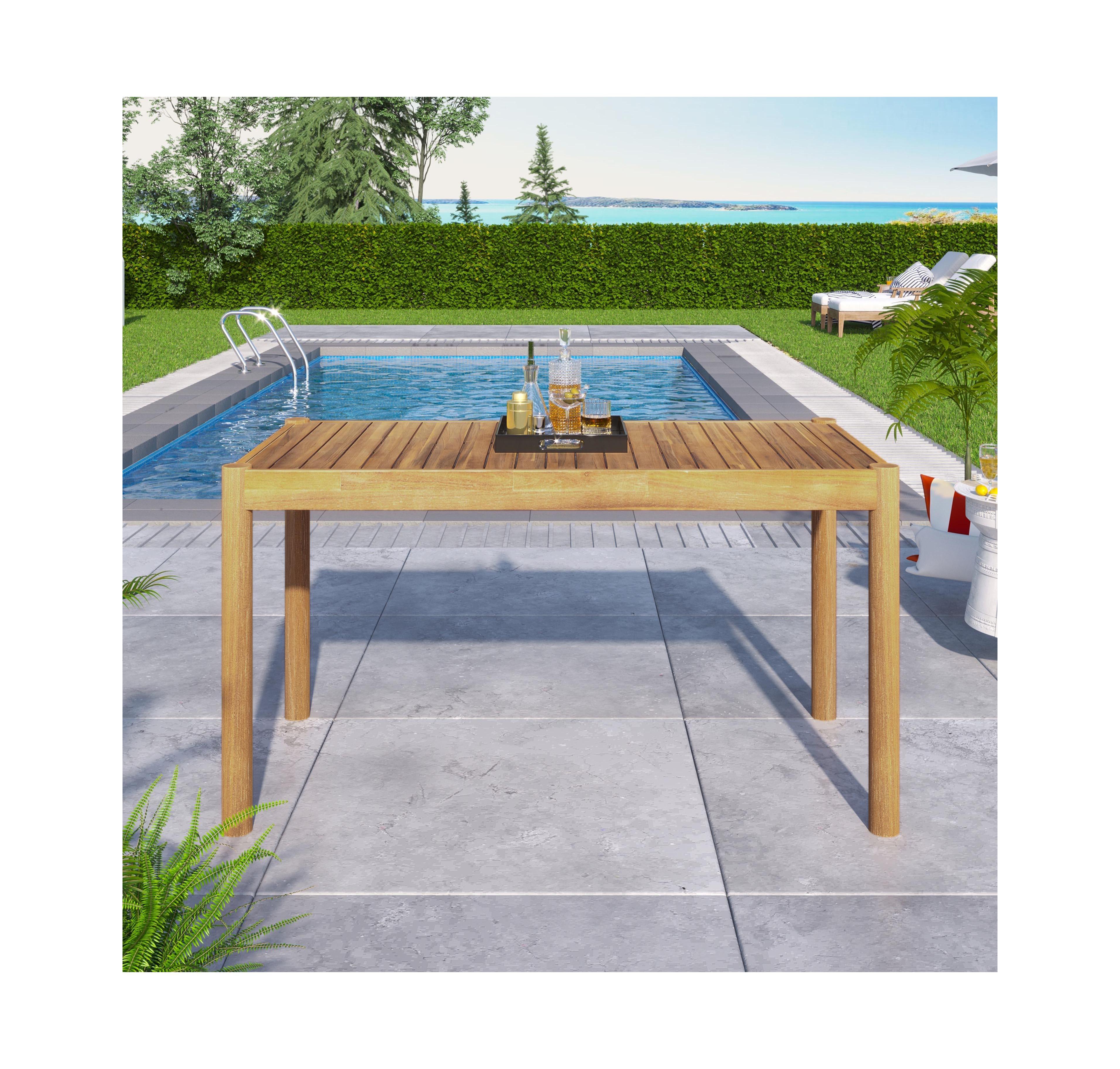 Lovmor Classic Patio Solid Wood Dining Table – Durable Acacia Wood, Light Teak Finish, Weather-Resistant, Includes 1 Table with Installation Ki