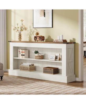 63-Inch Long Console Table for Entryway, Narrow Farmhouse Sofa Table with Shelves