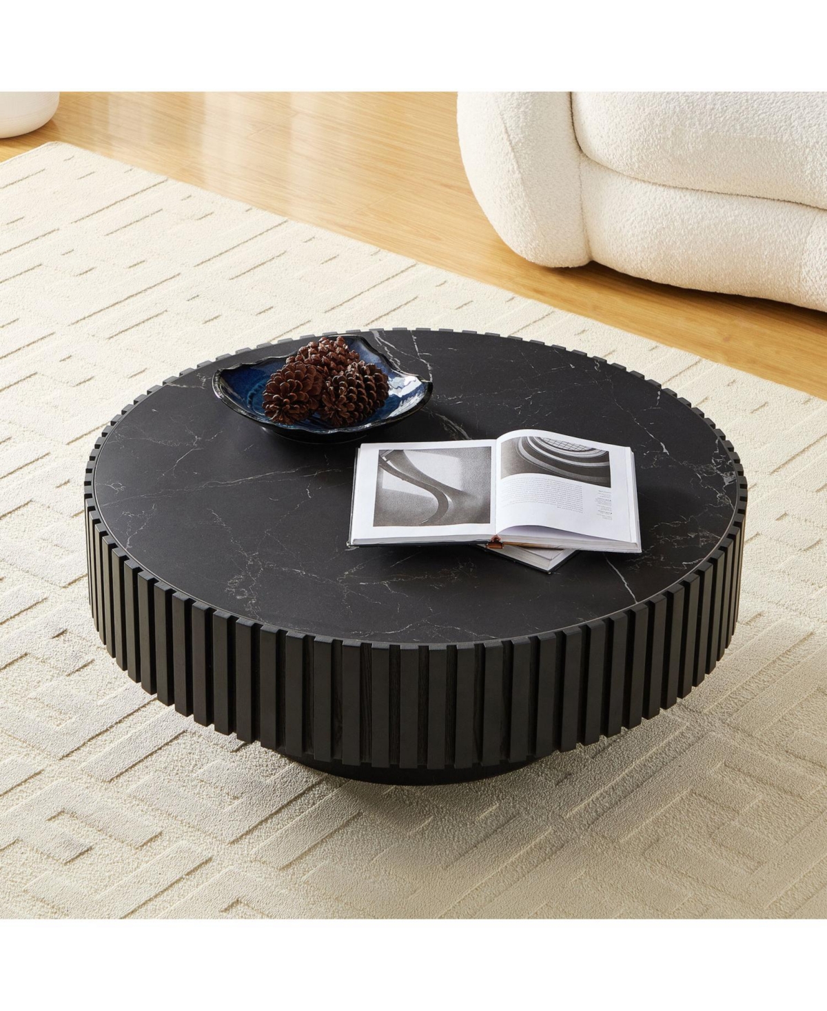 Streamdale 35" Nesting Round Stone Coffee Table - Black
