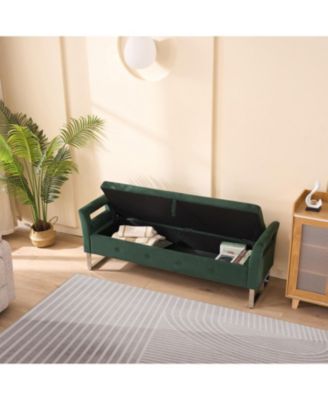 67.91"  Velvet Storage Bench with Armrests