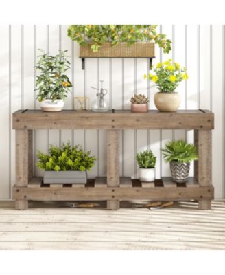 62.9" Fir Wood Console Table with Shelf & Metal Rivets
