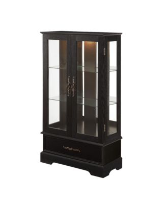 Streamdale Lighted Glass Curio Cabinet - 2-Door Display, Drawer, Bulb - BLACK