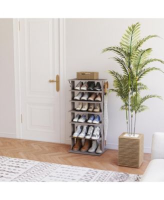 Streamdale 7-Tier Shoe Rack Organizer with Hooks, Entryway Shoe Tower, Rustic Gray