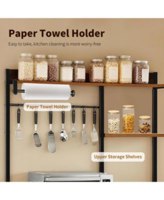 Streamdale Bakers Rack with Power Outlet, Microwave Stand, Coffee Bar, Kitchen Shelf (Brown)