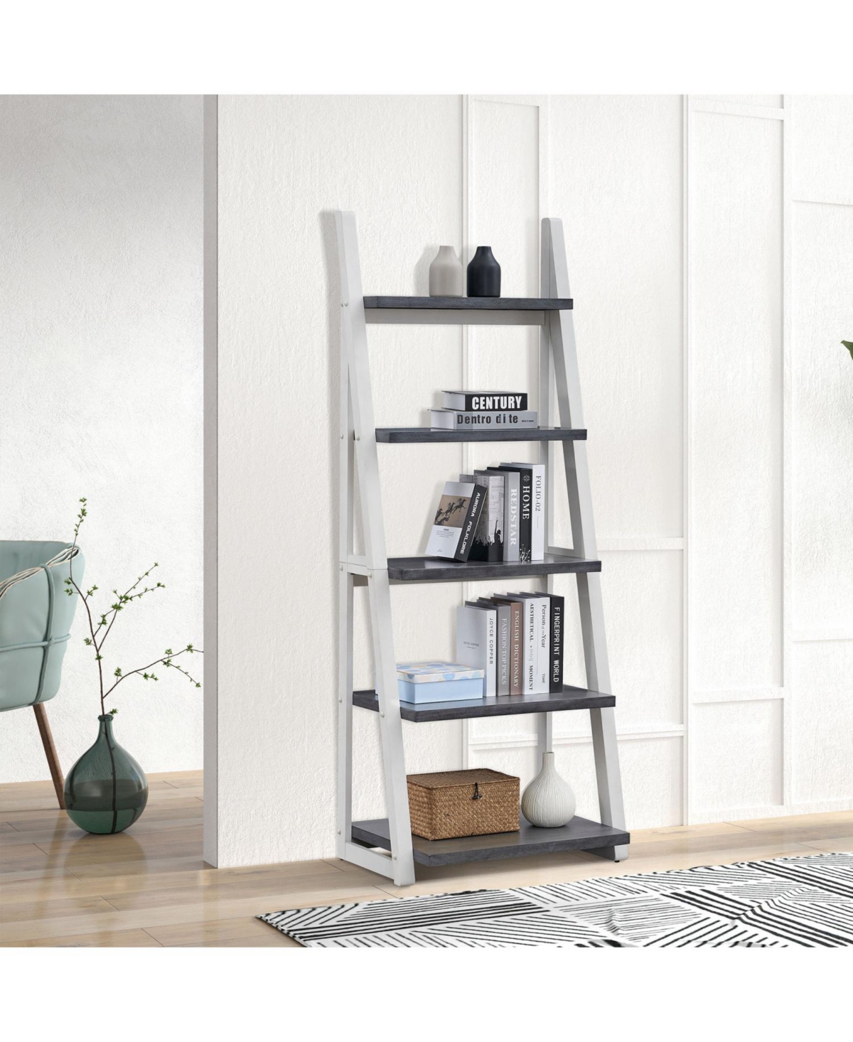 Streamdale Furniture Streamdale 5-Tier Ladder Bookcase with Rubberwood Frame