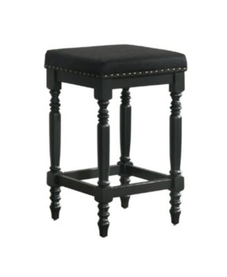 Streamdale Rustic Black Counter Stools (Set of 2) - 26 Inch, Padded Seat & Nailhead Trim