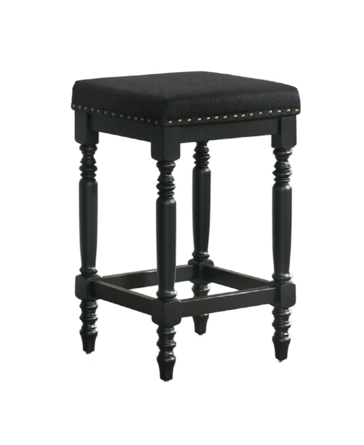 Streamdale Furniture Streamdale Rustic Black Counter Stools (Set of 2) - 26 Inch, Padded Seat & Nailhead Trim