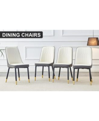 Streamdale Modern Dual Tone PU Leather Dining Chair, Black Legs, Set of 4