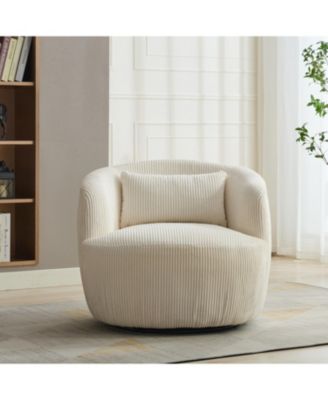  34" Wide Corduroy Swivel Barrel Chair with Pillow