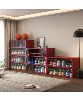  Red Glass Door Shoe Box Shoe Storage Cabinet