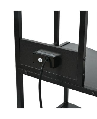  5-Tier Corner Shelf with LED Light & USB, Glass Holder, Tall Corner Bookshelf